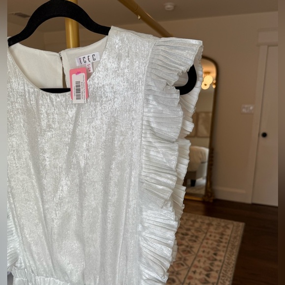 TCEC Shimmer Icy White Silver Pleated Ruffle Sleeveless Party Dress NWT- Size M - Picture 7 of 7